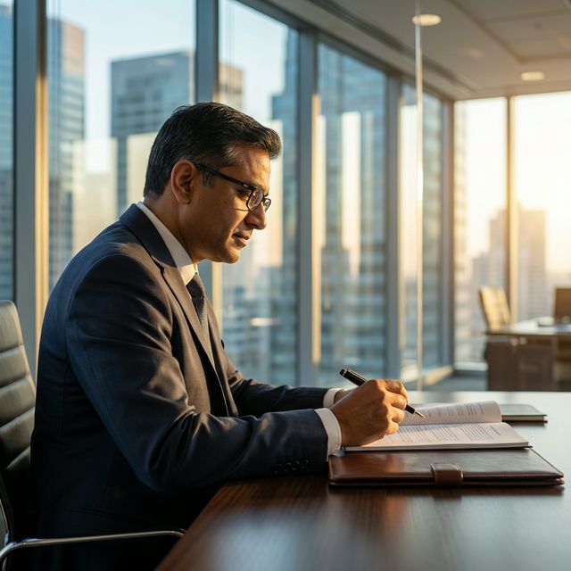 Legal professional reviewing dispute documents